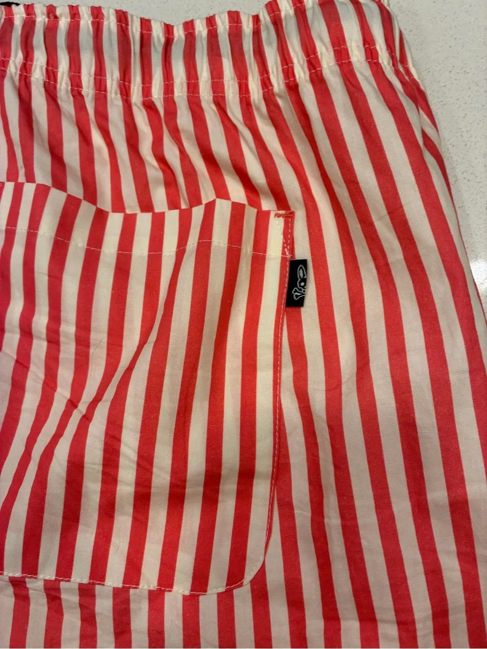 Psycho Bunny Red & White Striped Swim Trunks